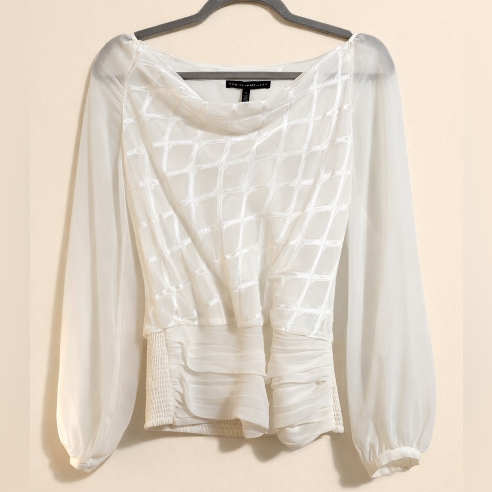 White House Black Market White Sheer Grid Blouse